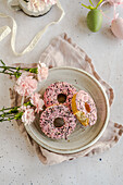 Donuts with pink sugar icing