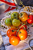 Tomatoes on reusable shopping bags
