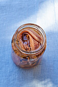 Pickled anchovies in a jar