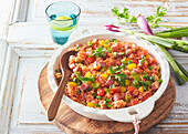 Tomato rice with ham and peppers
