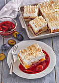 Plum cake with meringue topping