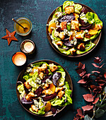 Panzanella with citrus fruits, beet, and blue cheese for Christmas