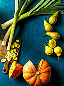 Autumn ingredients: Pumpkin, leek, and pears