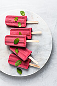 Blood-red peach and thyme ice cream pops