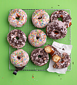Vegan donuts with sugar icing and sprinkles