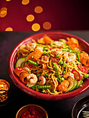 Noodle salad with miso and ginger shrimp