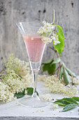 Elderflower and rhubarb drink with champagne