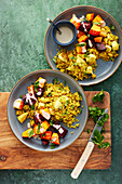 Warm pumpkin salad with chicken and couscous