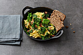 Savoy cabbage scrambled eggs with bacon