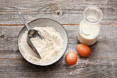 Flour, eggs and milk