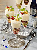 Champagne cream with grapes and walnuts