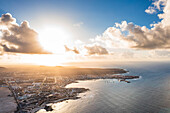 Aerial view of Corralejo at sunset, Fuerteventura, Canary Islands, Spain, Atlantic, Europe