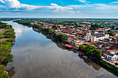 Aerial of Mompox, UNESCO World Heritage Site, Colombia, South America