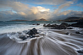 Rolling waves with long exposure at Traigh Bheag, Isle of Harris, Outer Hebrides, Scotland, United Kingdom, Europe