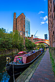 Manchester Canal with barges at Castlefield, Manchester, Lancashire, England, United Kingdom, Europe