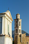 Glockenturm der Kirche St-Augustin, Montemaggiore (Montegrosso), Calvi Balagne, Haute-Corse, Korsika, Frankreich, Mittelmeer, Europa