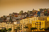 View of colourful houses at sunset in Galdar, Las Palmas, Gran Canaria, Canary Islands, Spain, Atlantic, Europe