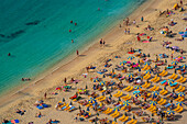 Blick auf den Strand Playa de Amadores von erhöhter Position, Puerto Rico, Gran Canaria, Kanarische Inseln, Spanien, Atlantik, Europa
