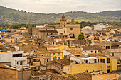 View of rooftops and narrow streets in old town Alcudia, Alcudia, Majorca, Balearic Islands, Spain, Mediterranean, Europe