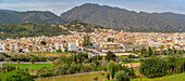View of Pollenca in mountainous setting, Pollenca, Majorca, Balearic Islands, Spain, Mediterranean, Europe