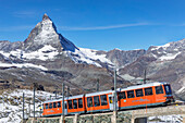 Gornergratbahn cog railway, view of Matterhorn Peak, 4478m, Zermatt, Valais, Swiss Alps, Switzerland, Europe