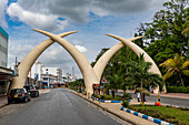 Elephant tusks as monument, Mombasa, Indian Ocean, Kenya, East Africa, Africa