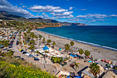 View of Playa de Burriana Beach and Mediterranean Sea, Nerja, Costa del Sol, Malaga Province, Andalusia, Spain, Mediterranean, Europe