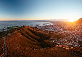 Aerial view from Signal Hill at dawn, Cape Town, Western Cape, South Africa, Africa