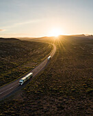 Aerial view of sunset over highway, landscape near Touws River, Western Cape, South Africa, Africa