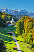 Wamberg Bergdorf, Zugspitze, 2962m, Gebirgszug, Garmisch-Partenkirchen, Oberbayern, Deutschland, Europa