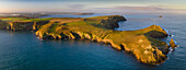Aerial view of The Rumps cliffs and coastline near Pentire Point, North Cornwall, England, United Kingdom, Europe