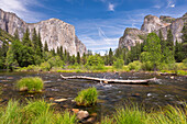 El Capitan und das Yosemite Valley vom Merced River bei Valley View, Yosmeite-Nationalpark, UNESCO-Welterbe, Kalifornien, Vereinigte Staaten von Amerika, Nordamerika
