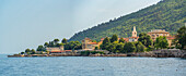 Blick auf das Dorf Lovran und die Adria, Lovran, Kvarner Bucht, Ost-Istrien, Kroatien, Europa