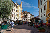 Market and commercial activities in the historic center of Bozen, Bozen, Sud Tirol, Alto Adige, Italy, Europe