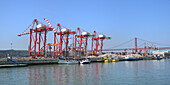 Lisbon port, Alcantara docks and 25 April bridge, Lisbon, Portugal, Europe