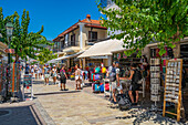 View of shops in Skiathos Town, Skiathos Island, Sporades Islands, Greek Islands, Greece, Europe