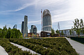 Skyscrapers and garden, Porta Nuova district, Milan, Lombardy, Italy, Europe