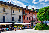 Restaurants in old town, Pella, Lake Orta, Verbania district, Piedmont, Italian Lakes, Italy, Europe