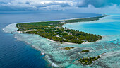 Aerial of the Anaa atoll, Tuamotu archipelago, French Polynesia, South Pacific, Pacific