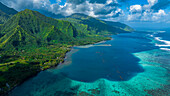 Aerial of Tahiti Iti and its lagoon, Society Islands, French Polynesia, South Pacific, Pacific