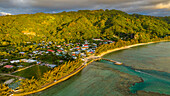 Aerial of Avera, Rurutu, Austral islands, French Polynesia, South Pacific, Pacific