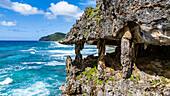 Aerial of La Gueule du Monstre (the Monster's Mouth) cave, Rurutu, Austral islands, French Polynesia, South Pacific, Pacific