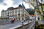 Plecnik Three Bridges on Ljubljanica River, City center, Ljubljana, Slovenia, Europe