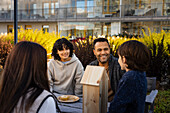 Group of neighbors in courtyard