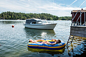 Girls relaxing in inflatable boat