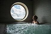 Woman in hot tub