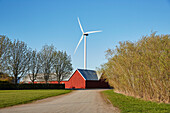 Falun red barn and wind turbine