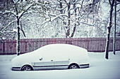 Snowcapped car