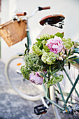 Bouquet of flowers on bicycle