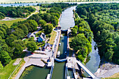 Aerial view on boats on canal